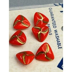 Bright Red & Gold Triangle Exquisit Plastic Buttons NEW On Card Set Of 9
